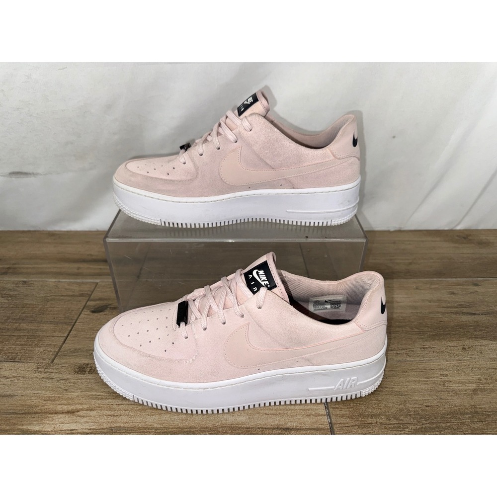 Nike‎ Air Force 1 Sage Low Barely Rose Pink Suede Platform Sneakers AR5339-604